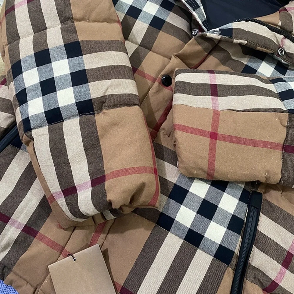 BURBERRY Brown Check Hooded Down Jacket - Picture 4 of 14